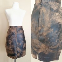 Brown genuine leather vintage mini skirt