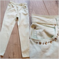 Giorgio light green vintage mom jeans with smlal stain